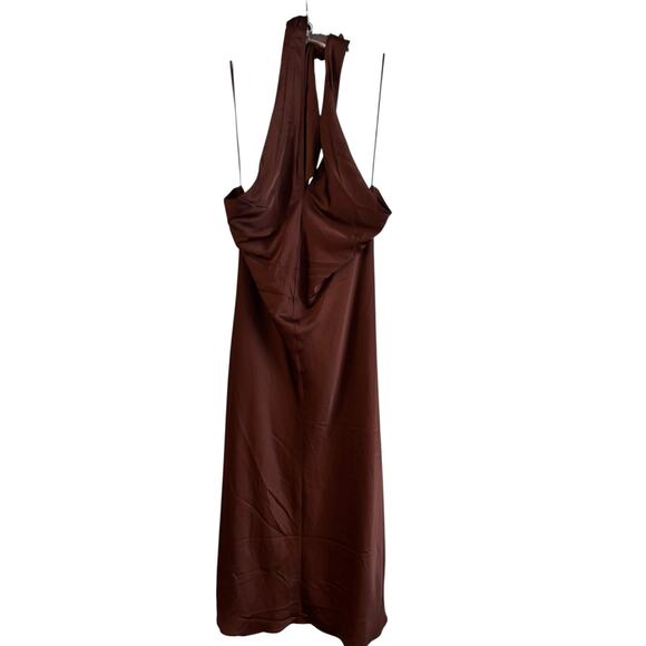 Express Satin Brown Halter Slip Dress Size Medium NWOT Midi Fully Lined - Picture 1 of 6